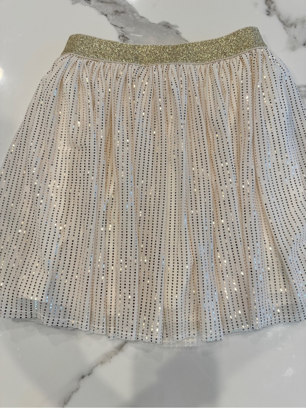Crewcuts Cream Sparkle Pleated Skirt with Gold Waistband 8
